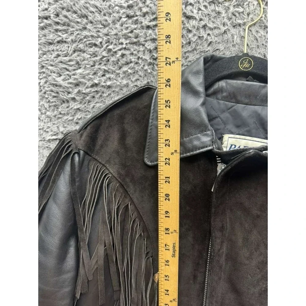 Vintage Suede Leather Fringe Collared‎ Full Zip Biker Jacket Black Mens Size 42